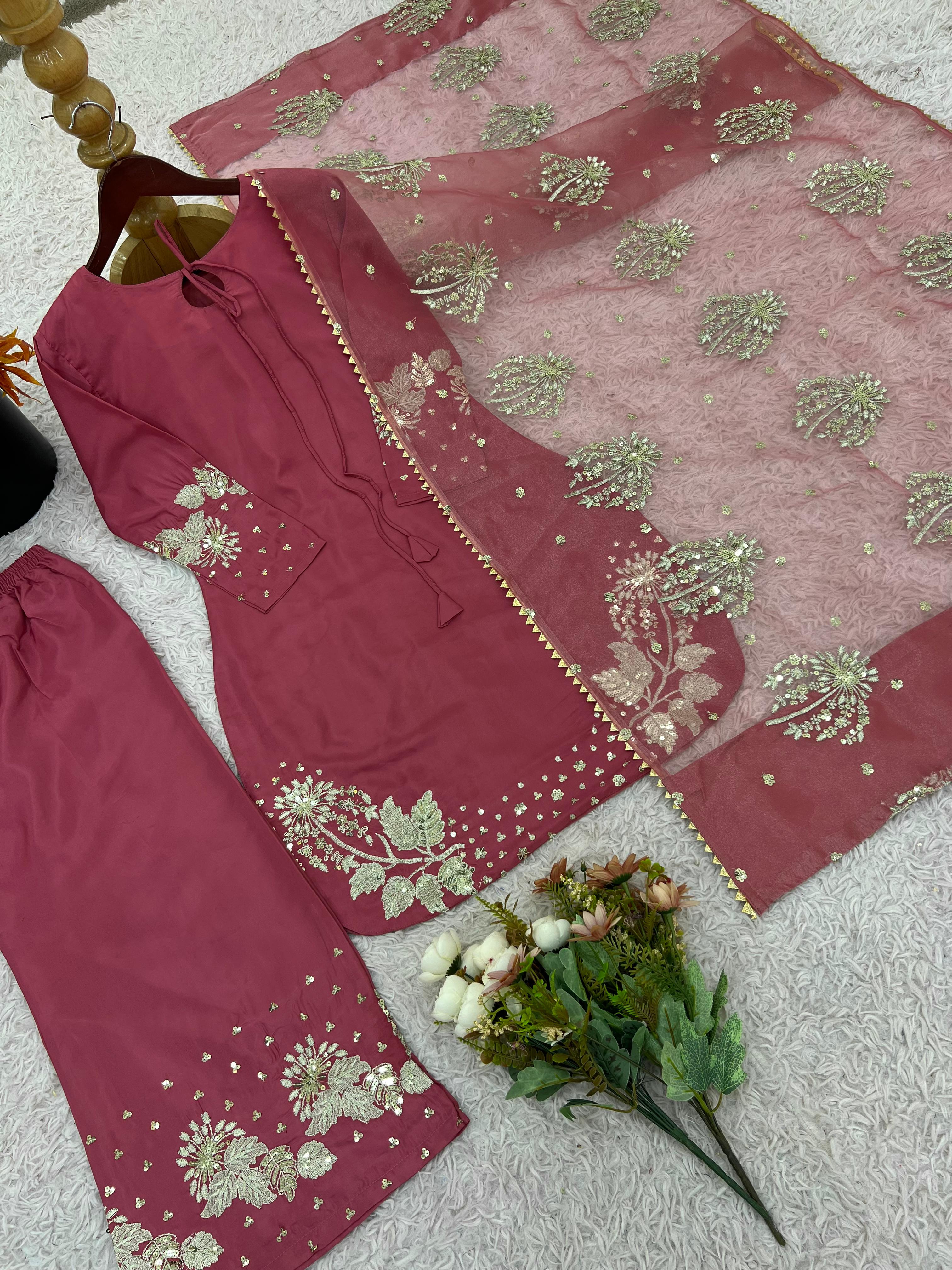 Natural Crep Silk Top-Bottom And Dupatta