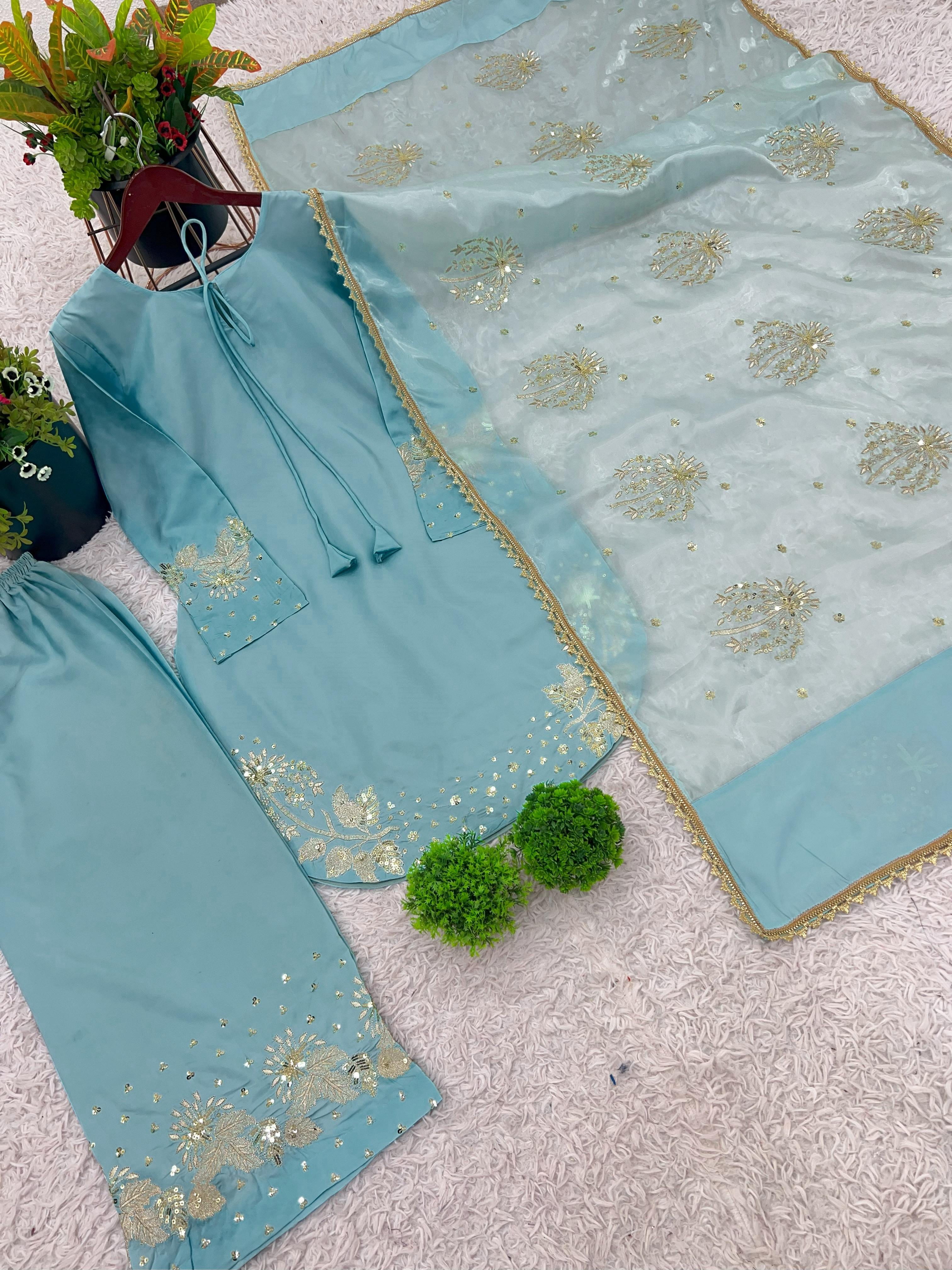 Natural Crep Silk Top-Bottom And Dupatta
