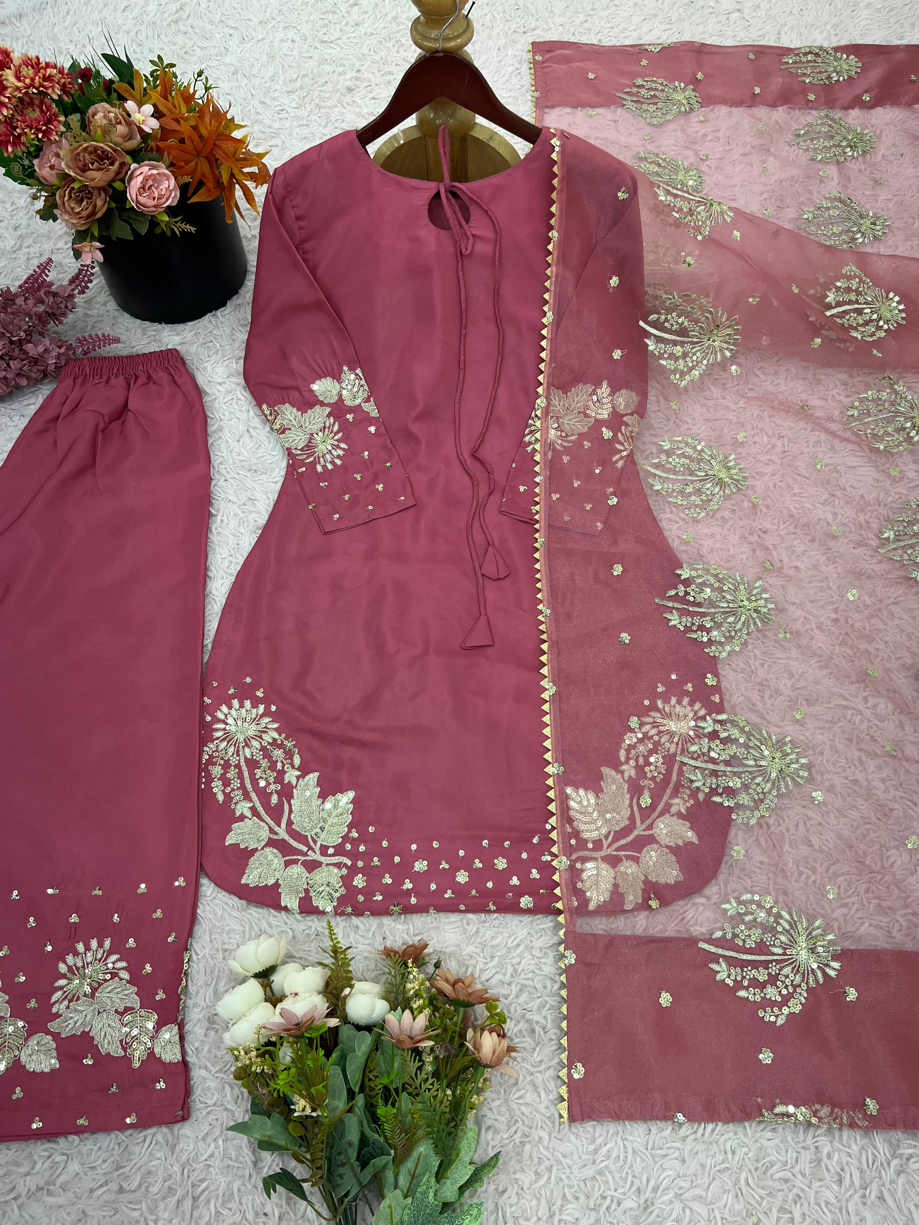 Natural Crep Silk Top-Bottom And Dupatta