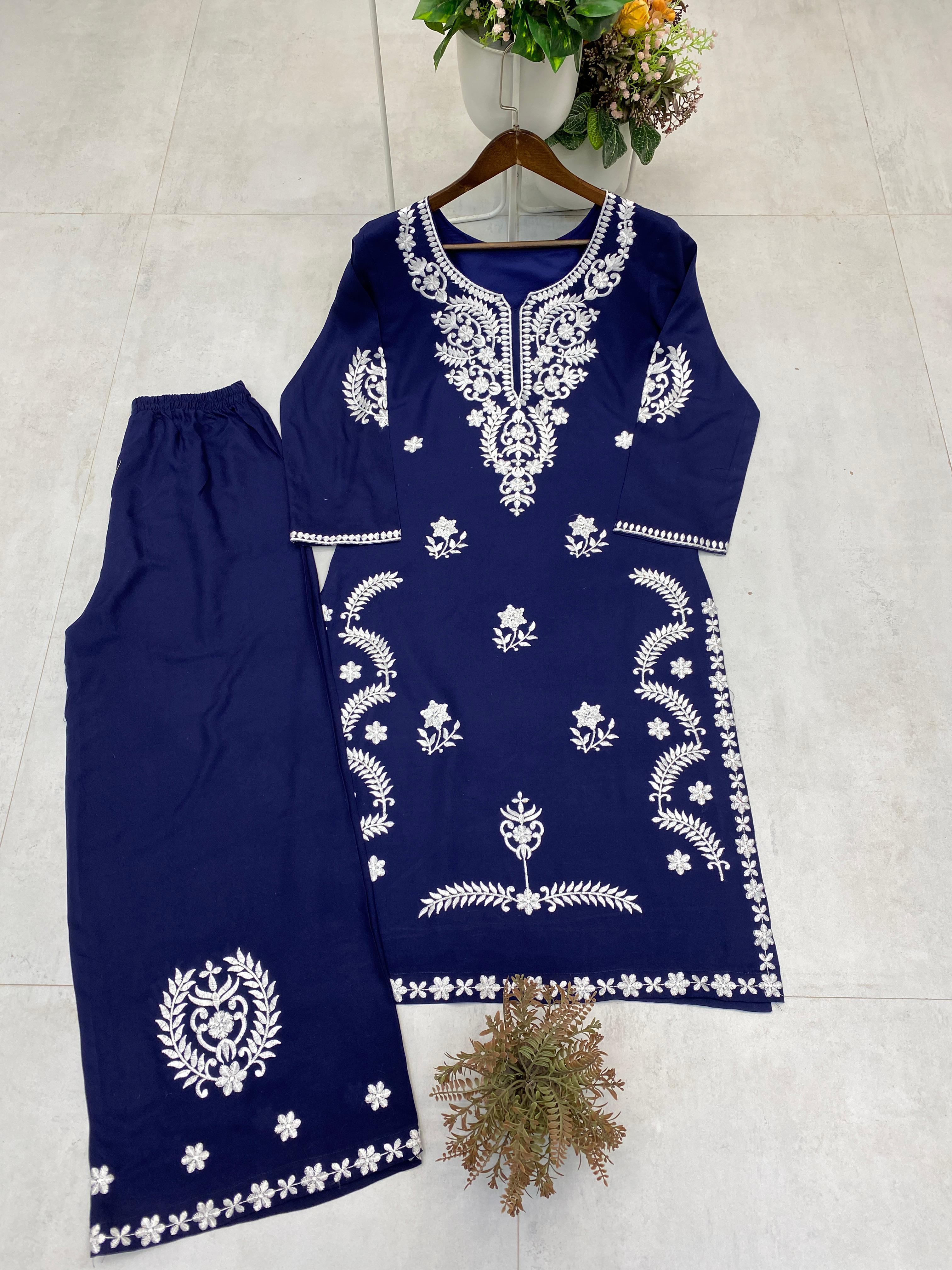 EXCLUSIVE EMBROIDERED TOP WITH PLAZZO PAIR