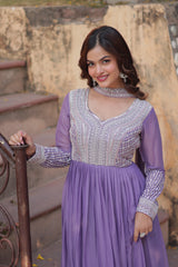 Star Georgette with Embroidery Beads Sequins-work