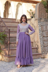 Star Georgette with Embroidery Beads Sequins-work