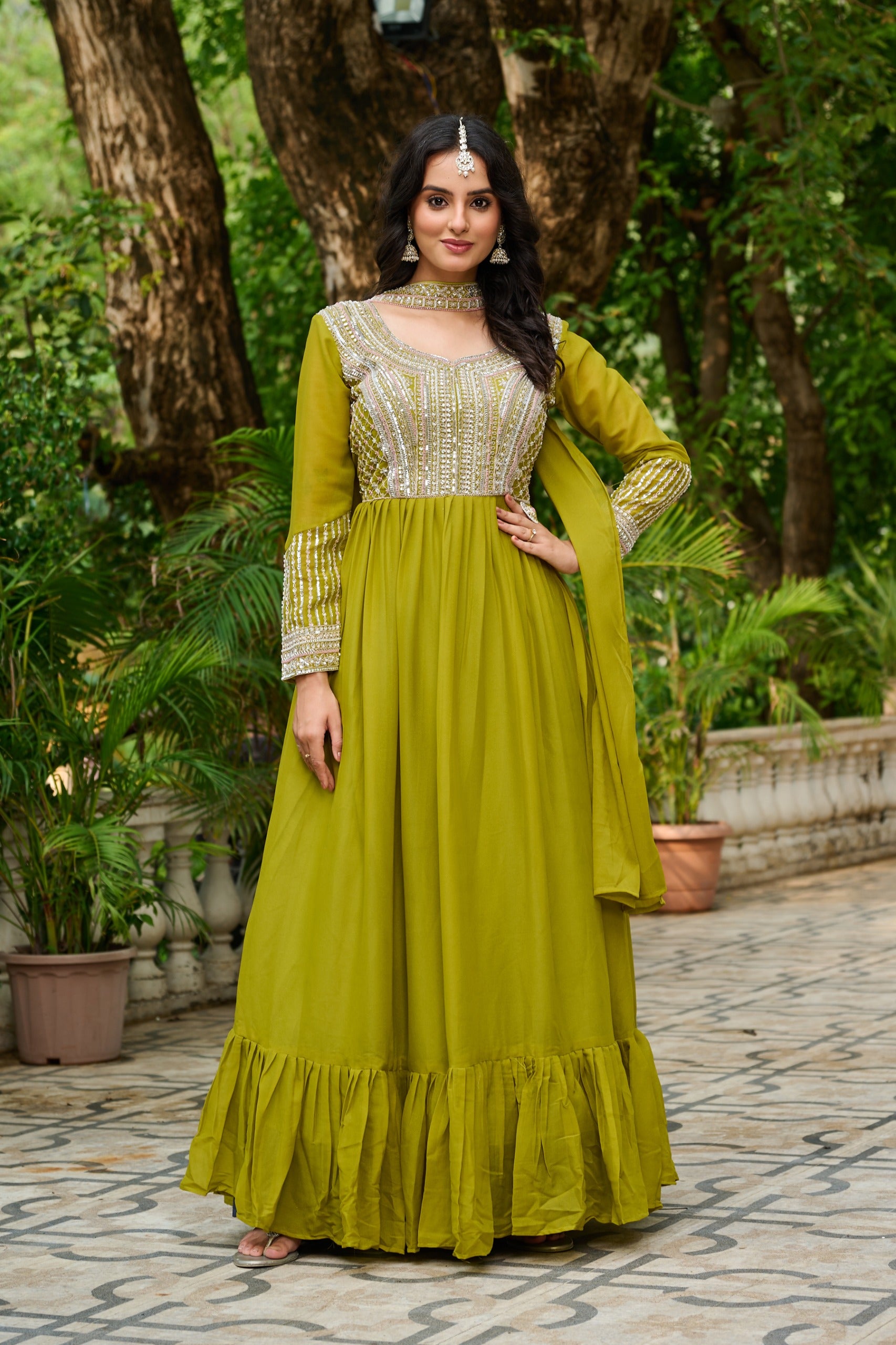 Star Georgette with Embroidery Beads Sequins-work